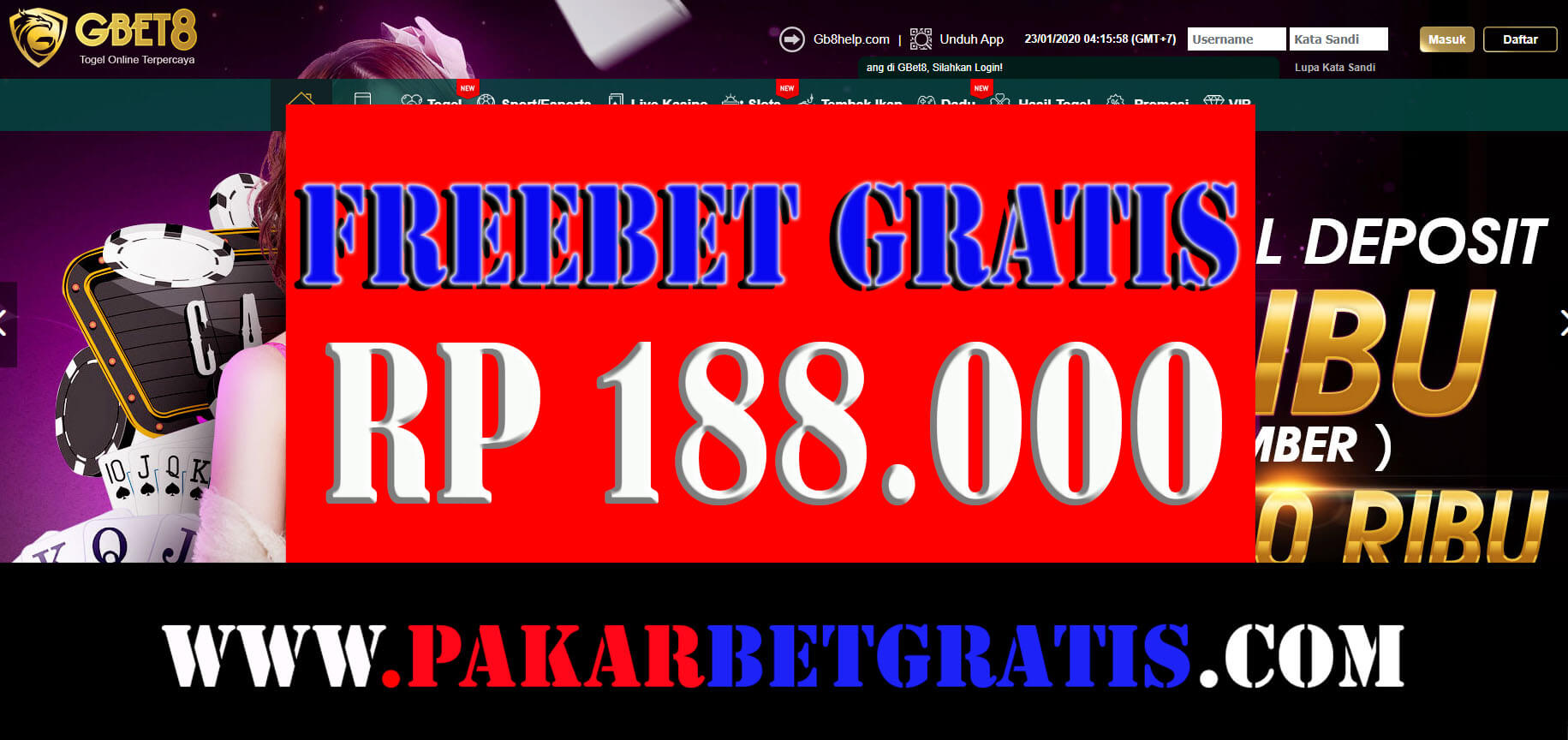 fREEBET GBET8 HINGGA RP 188.000 tANPA DEPOSIT