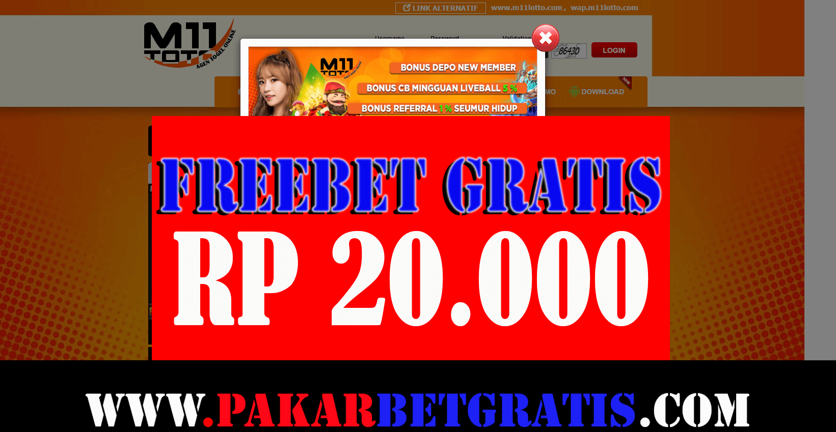 Frerebet m11toto gratis rp 20.000