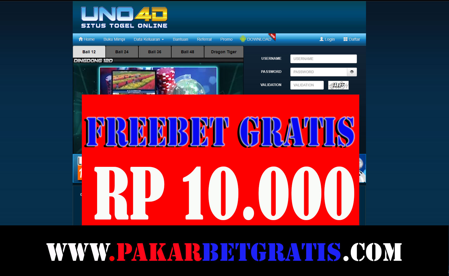 Freebet Uno4D Gratis Rp 10.000