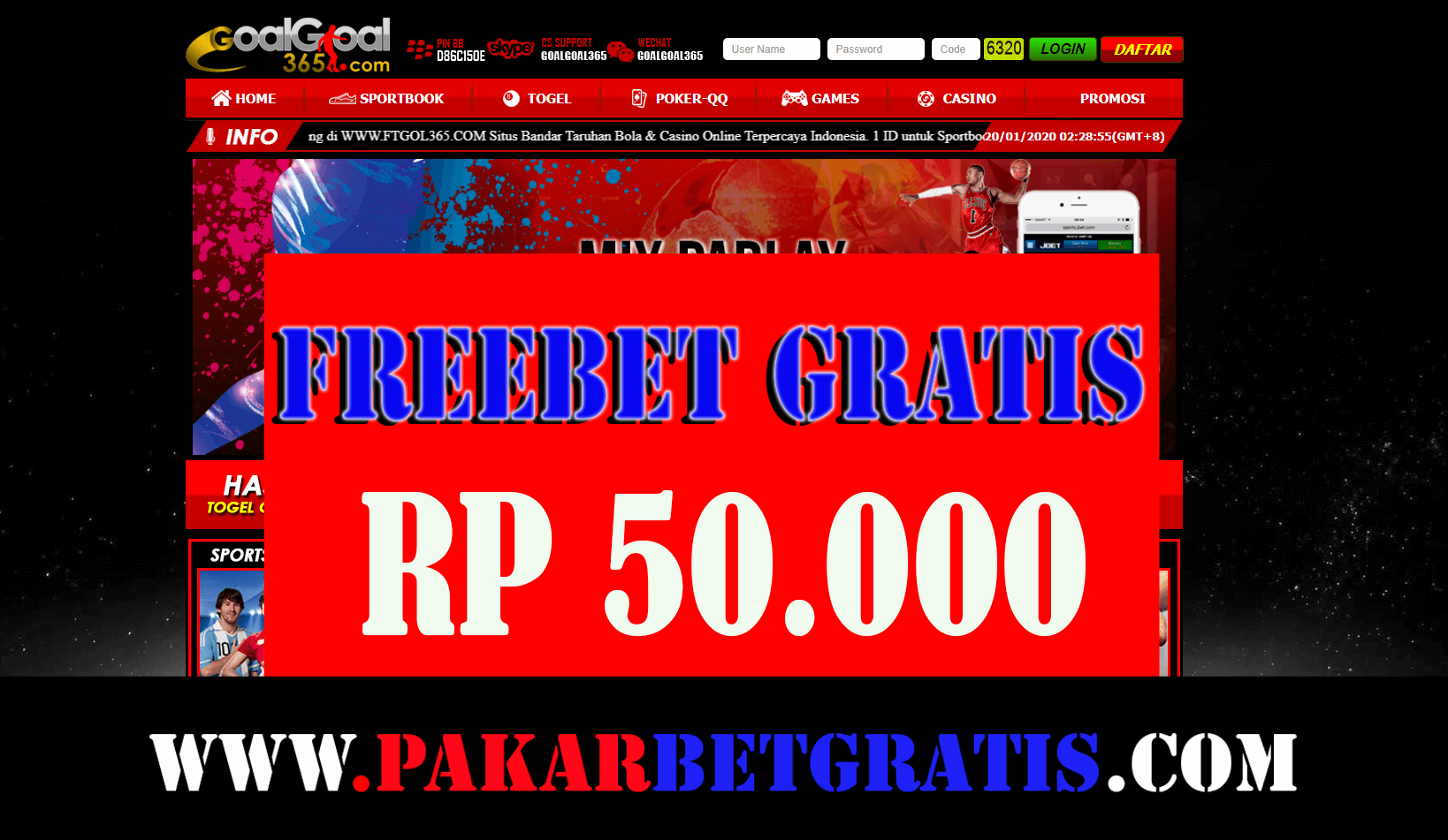 FREEBET goalgoal365 rp 50.000