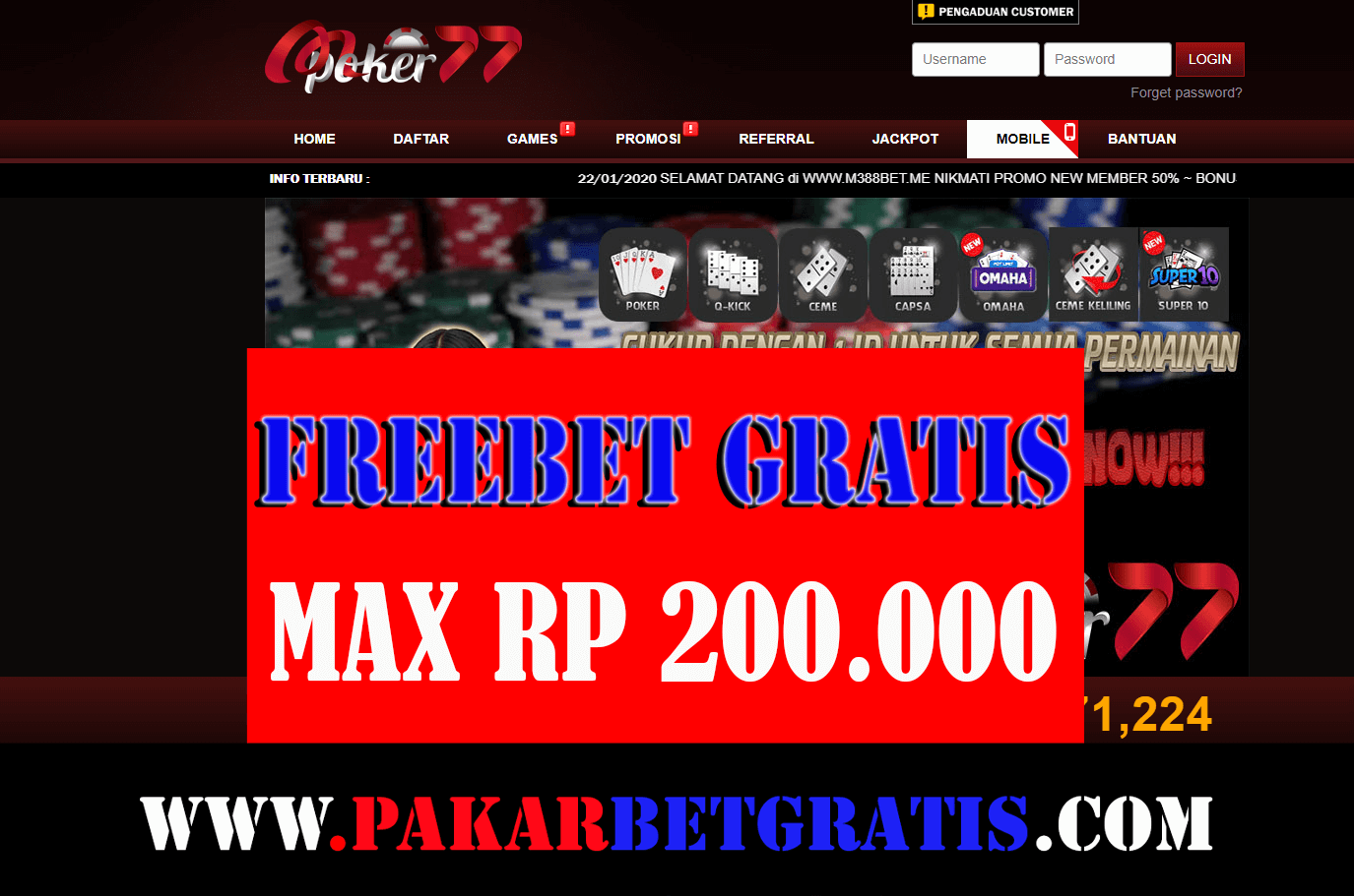 Freebet MAX Rp 200.000