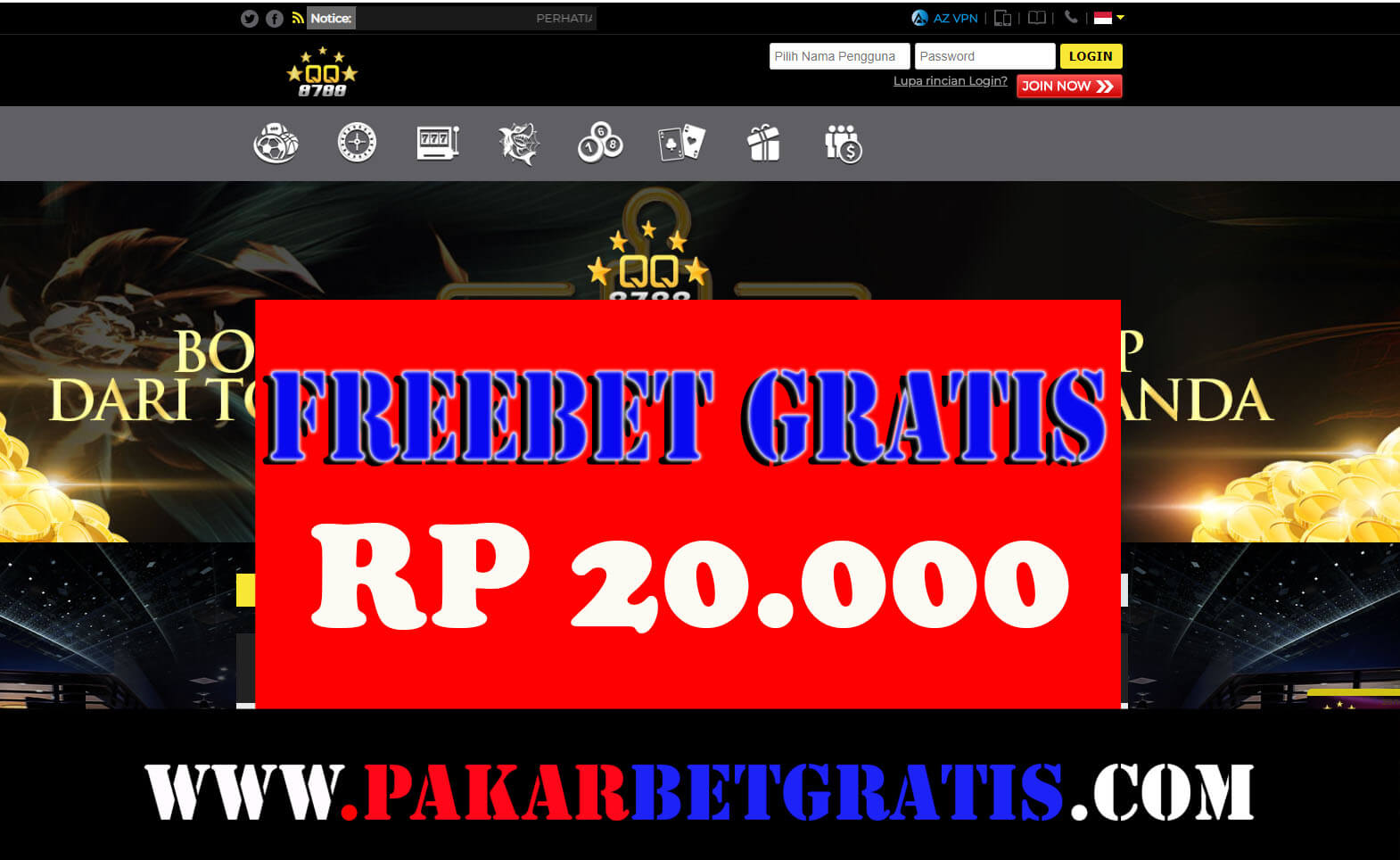 QQ8788 Freebet Rp 20.000 Tanpa Deposit