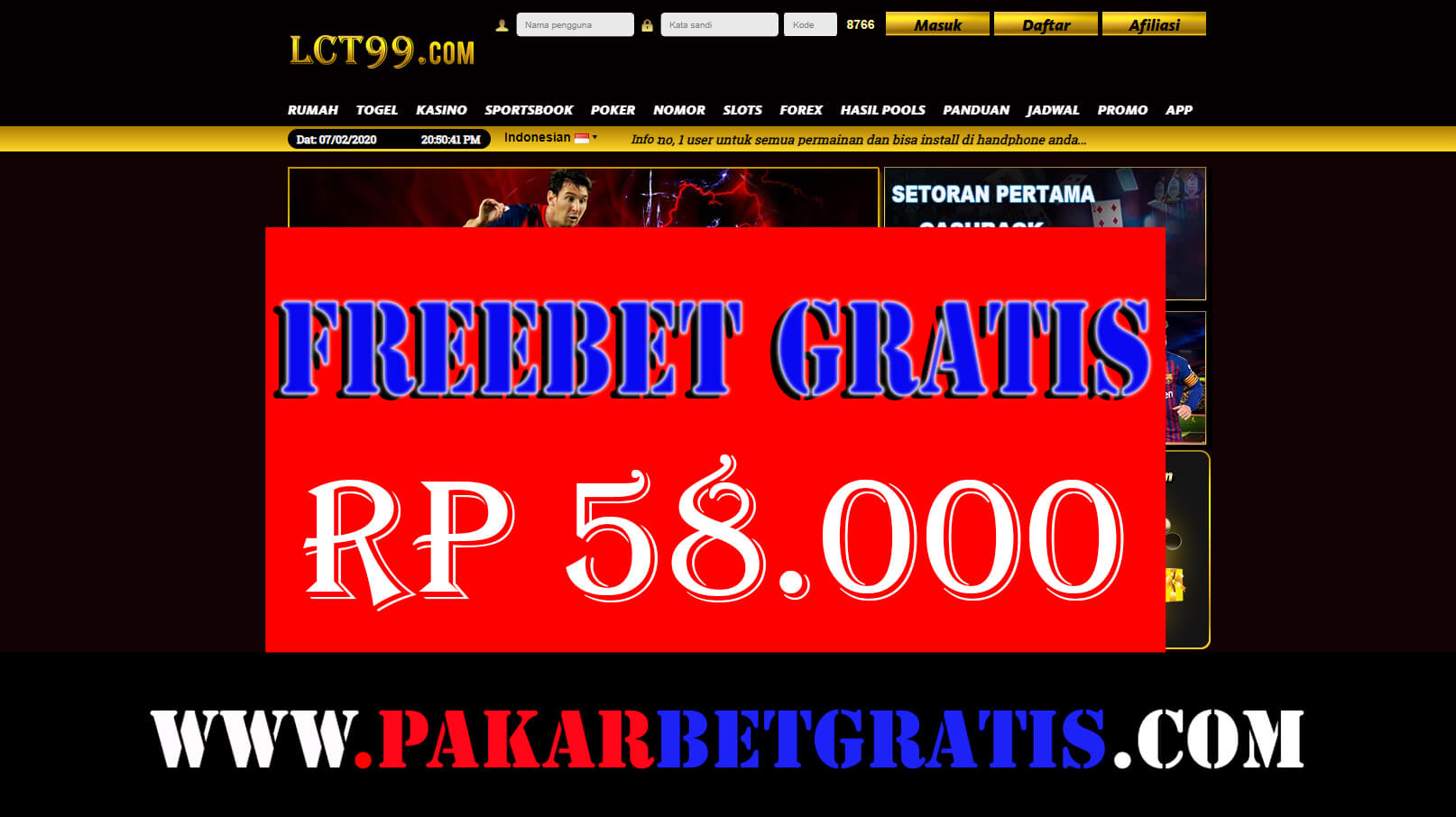Freebet LCt99 Gratis Rp 58.000 Tanpa deposit