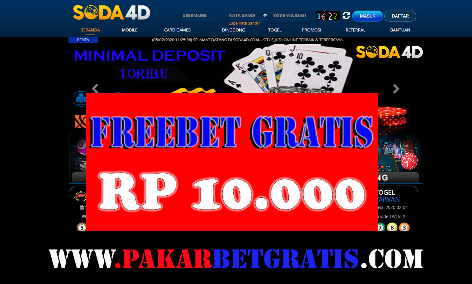 Freebet Soda4D Rp 10.000