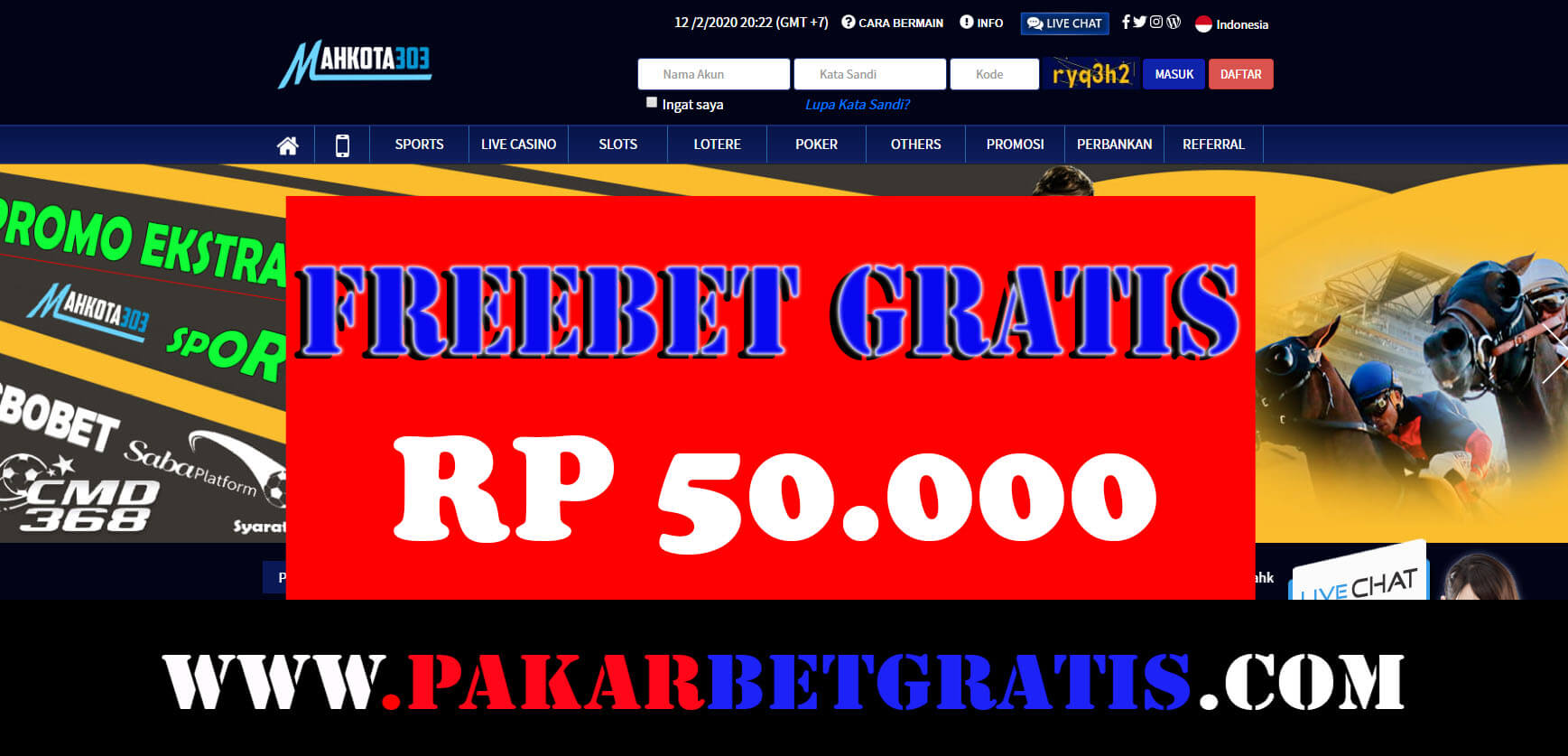 Freebet Gratis mahkota new Rp 50.000