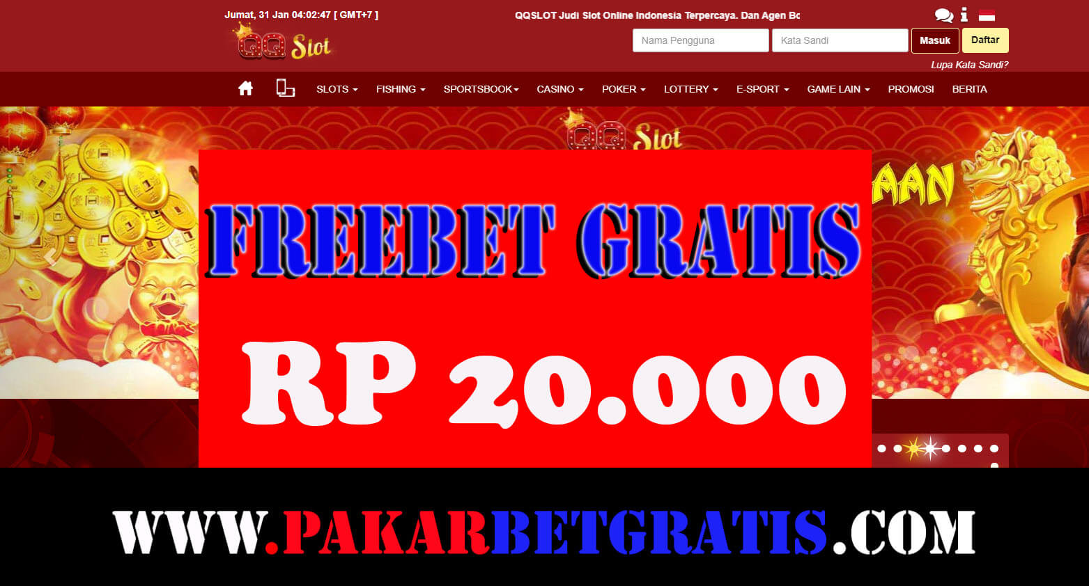 Freebet QQslot Rp 20.000 Tanpa deposit