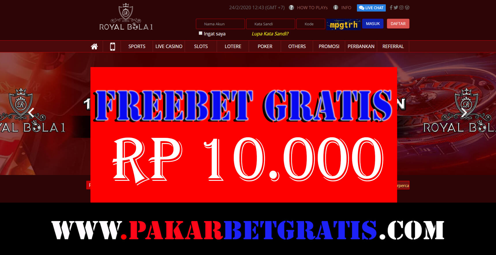 Freebet Gratis Royalbola1 Rp 10.000 Tanpa deposit