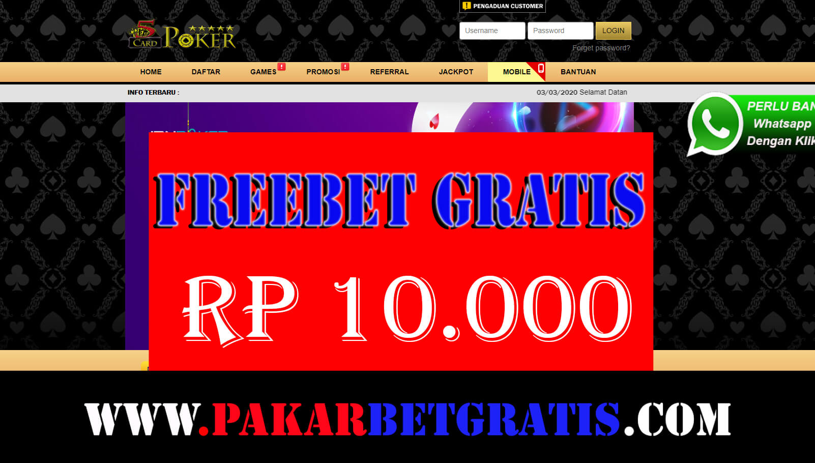 Freebet Gratis 5cardpoker Rp 10.000 Tanpa deposit
