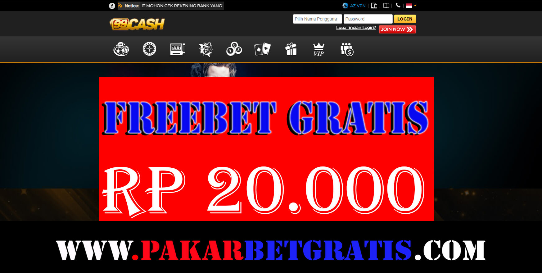 Freebet Gratis 99cash Rp 20.000 Tanpa deposit