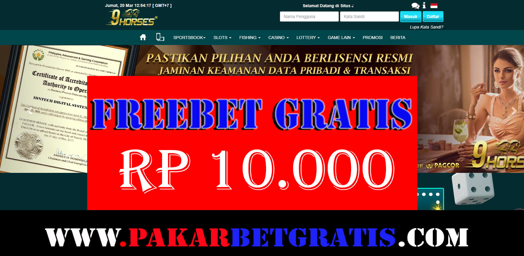Freebet Gratis 9HORses Rp 10.000 TAnpa deposit