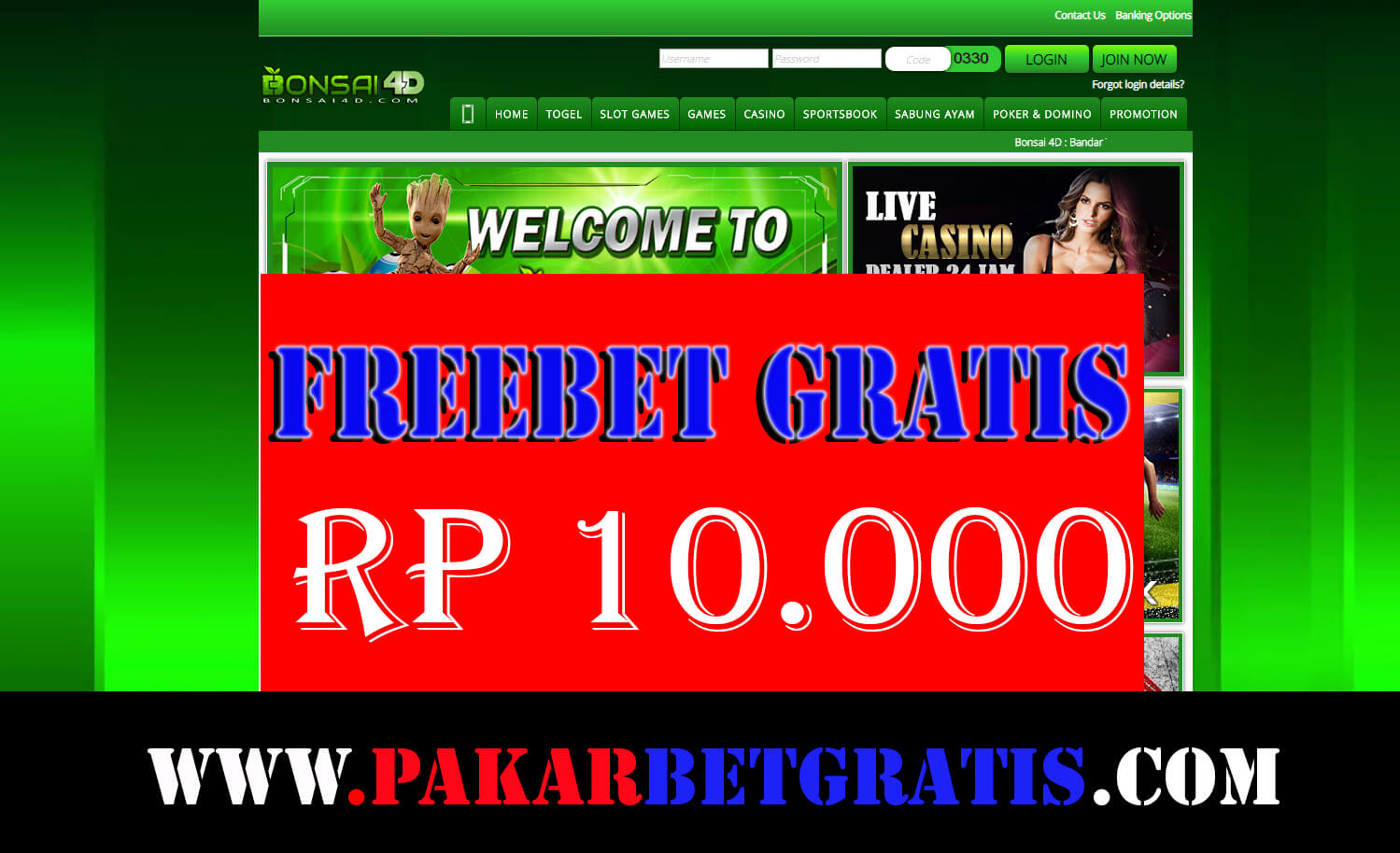 Freebet Gratis Bonsai4D rp 10.000 Tanpa Deposit