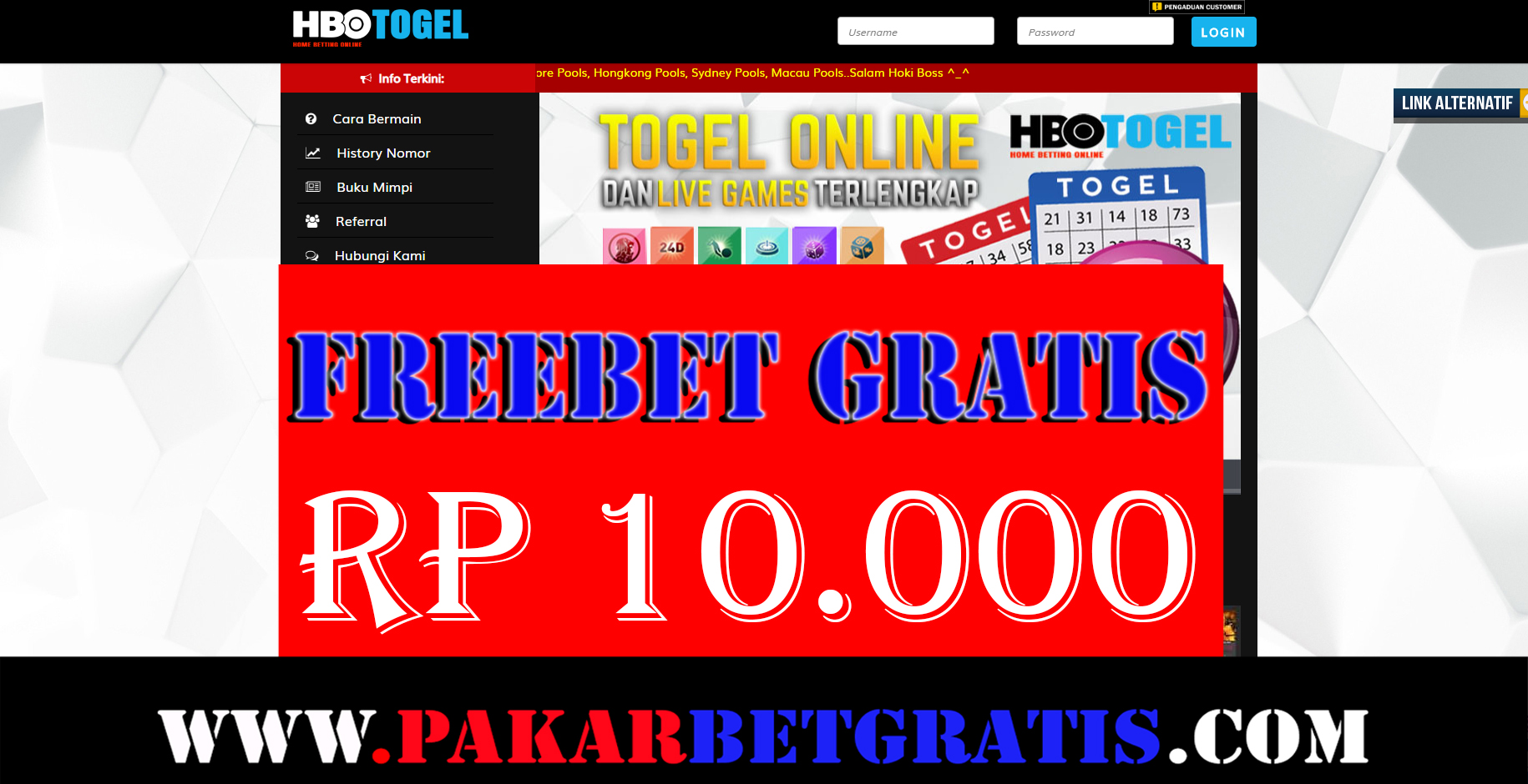 Freebet Gratis HBOTOGEL Rp 10.000 Tanpa Deposit