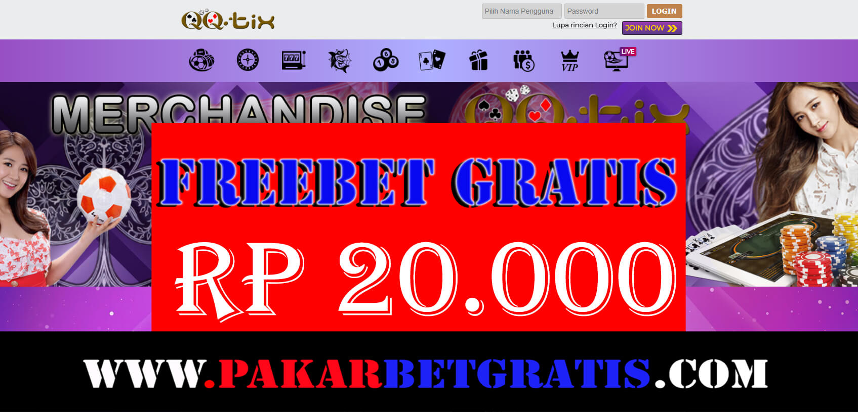 Freebet GRatis QQtix Rp 20.000 Tanpa deposit