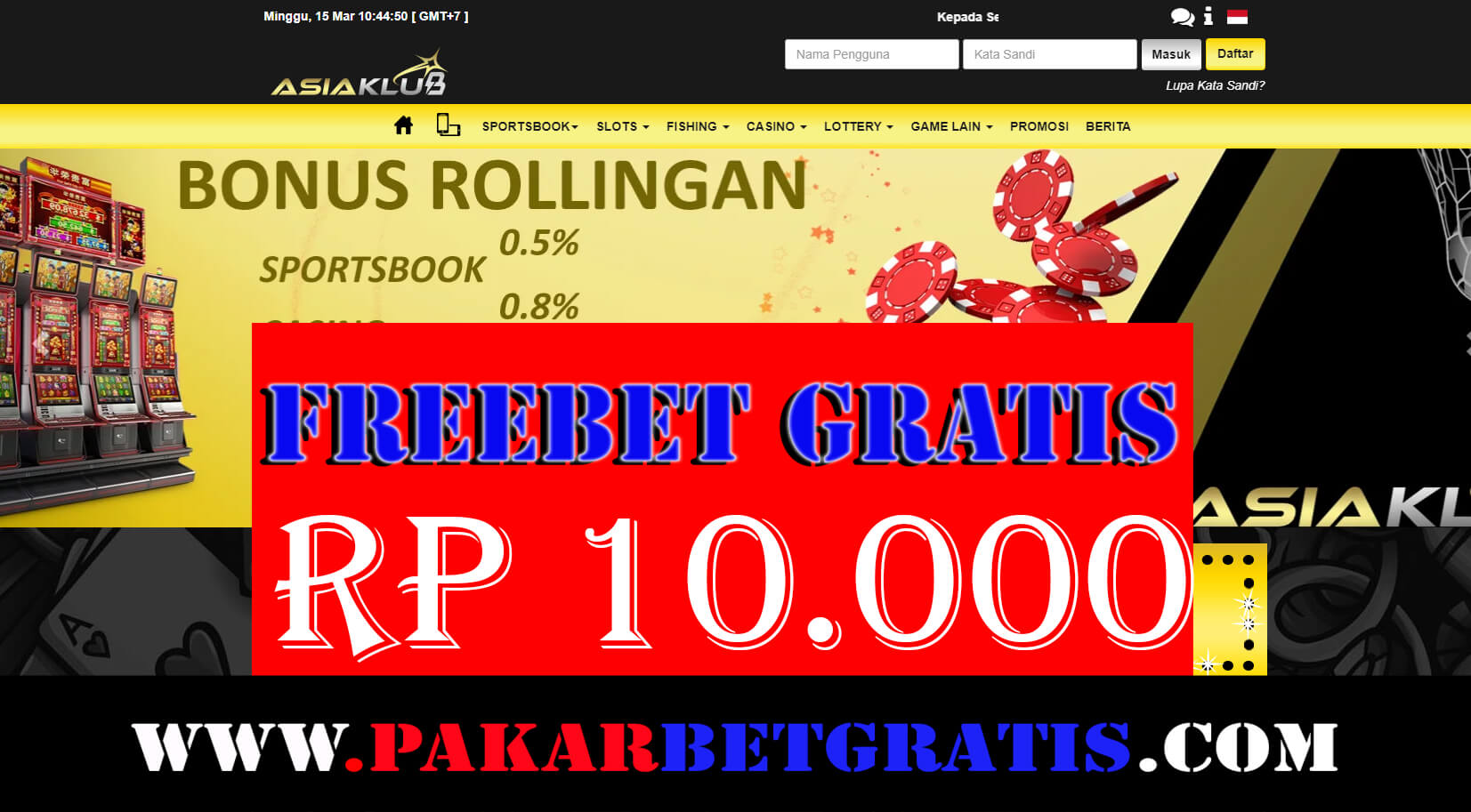 Freebet Gratis asiaklub Rp 10.000 Tanpa Deposit