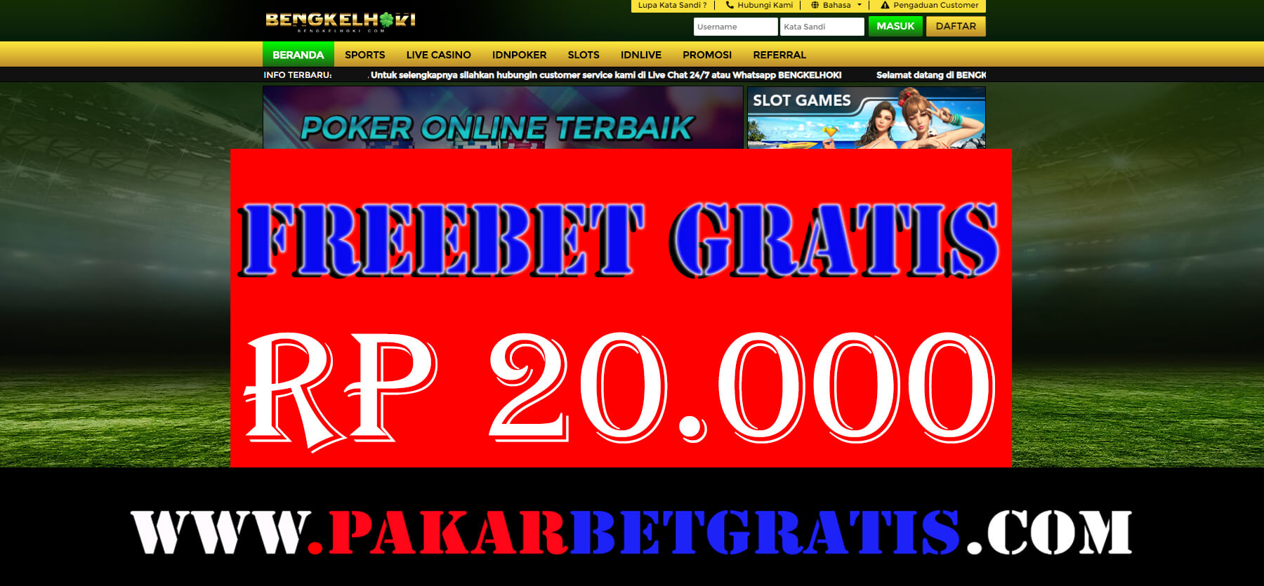 Freebet Gratis Bengkelhoki Rp 20.000 Tanpa Deposit