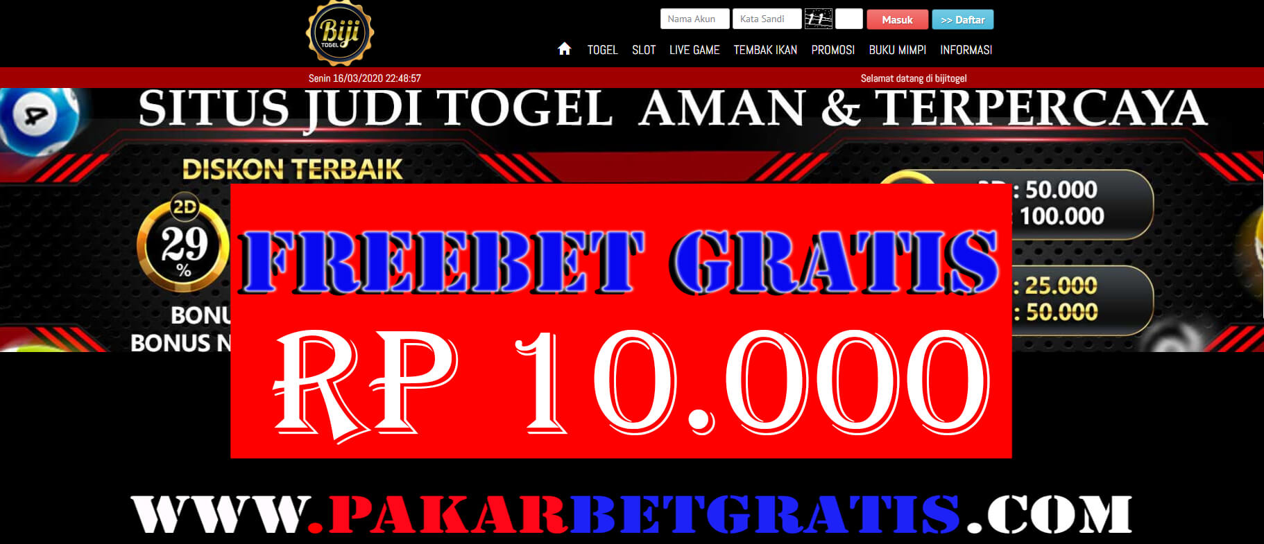Freebet Gratis BijiTogel Rp 10.000 Tanpa Deposit