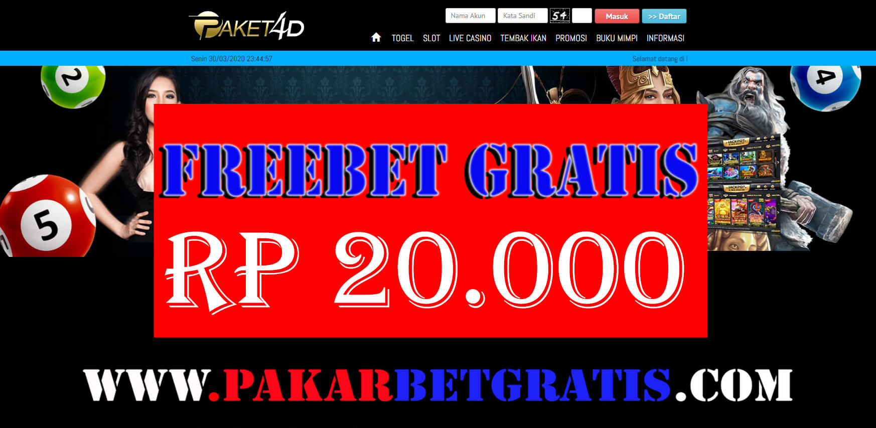 Freebet gratis paket4d Rp 20.000 Tanpa deposit