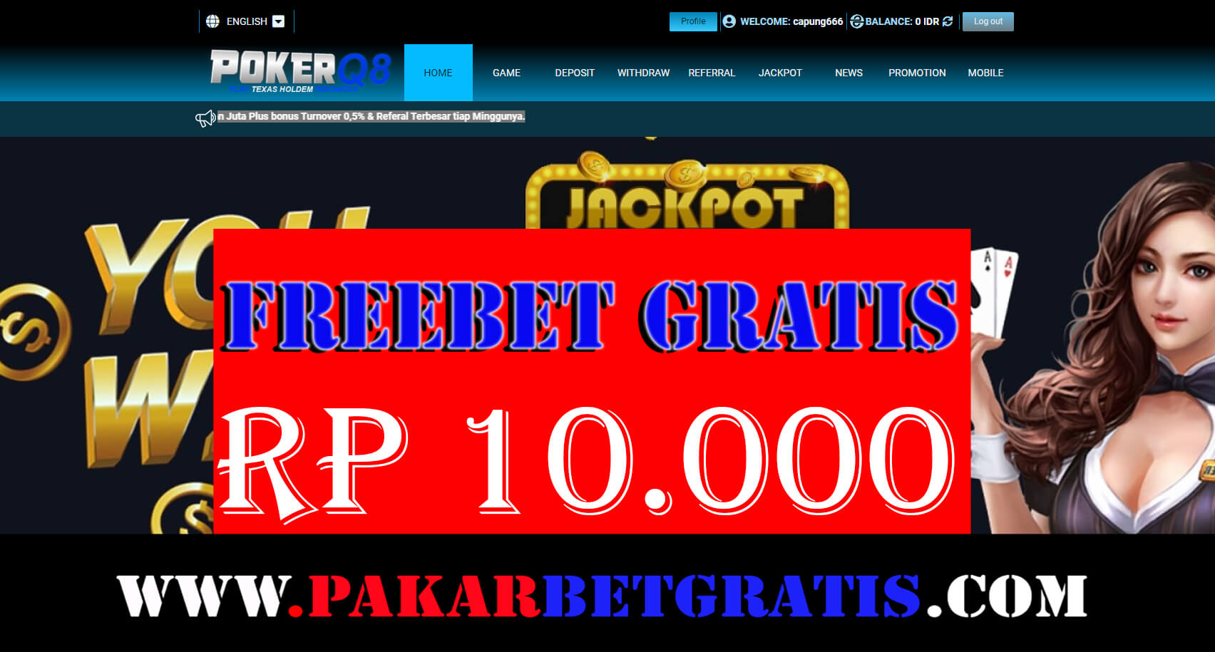 Freebet Gratis POKERQ8 Rp 10.000 Tanpa Deposit