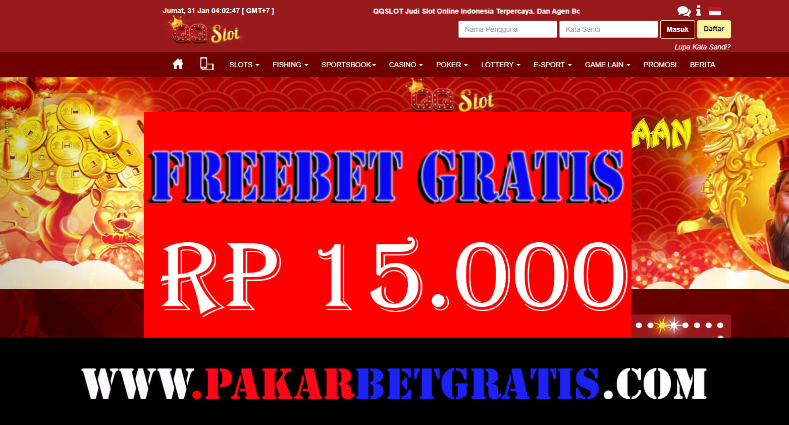 Freebet Gratis QQSLOT Rp 15.000 Tanpa Deposit