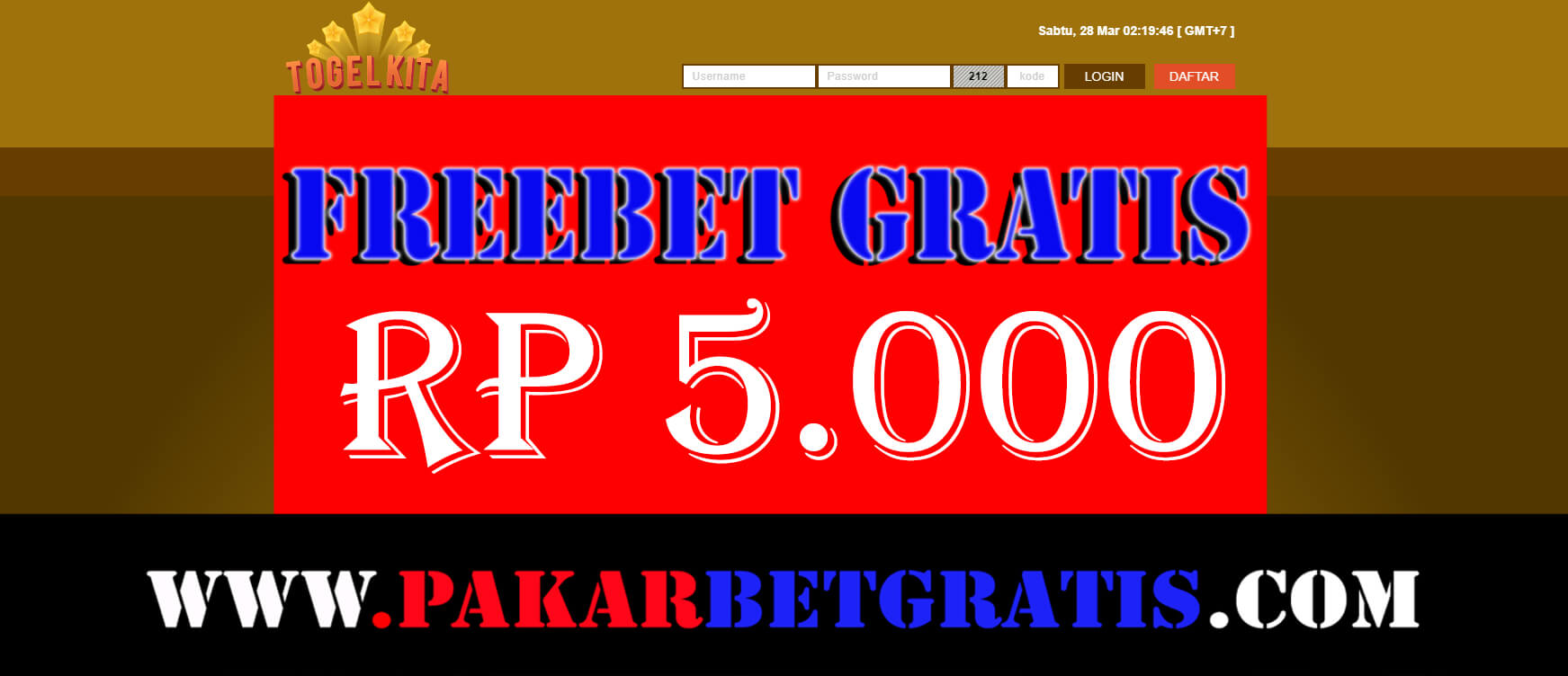 Freebet Gratis Togelkita Rp 5.000 Tanpa deposit