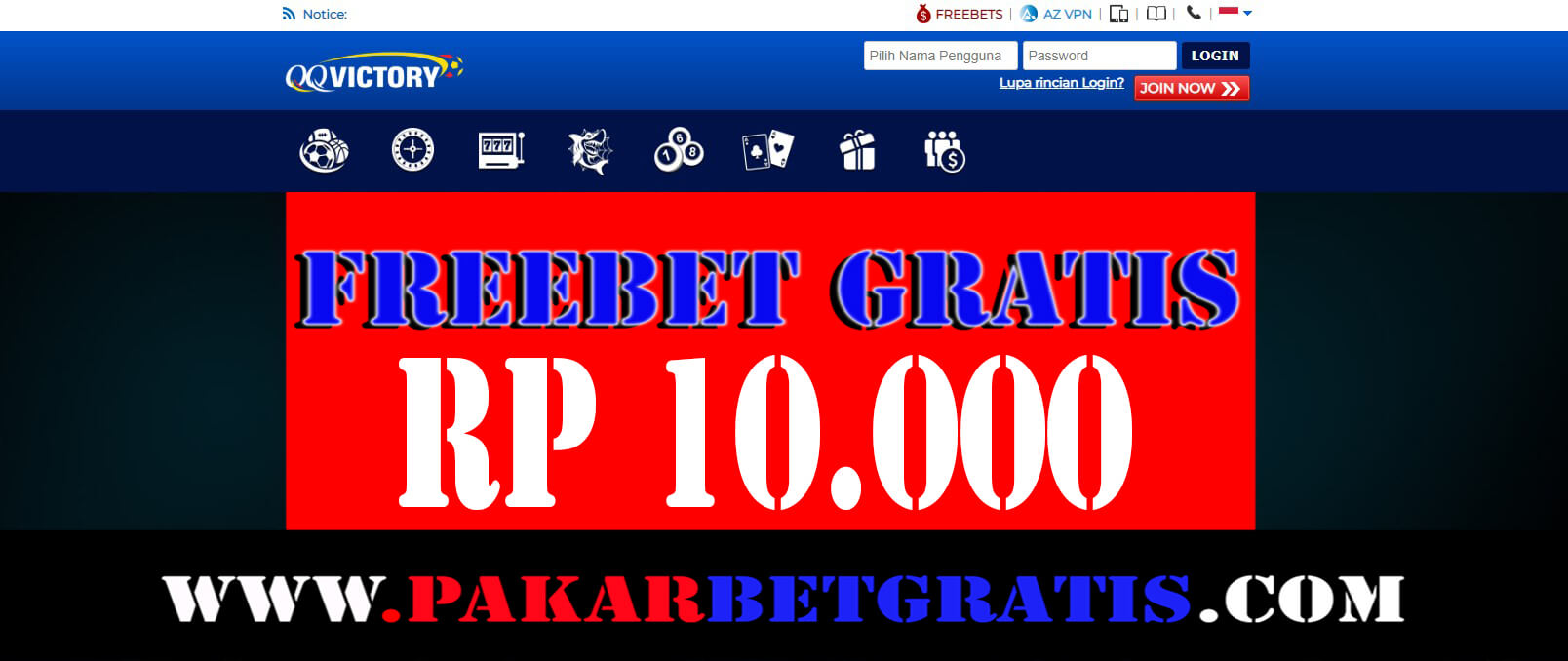 QQvictory Freebet Gratis Rp 10.000 tanpa deposit