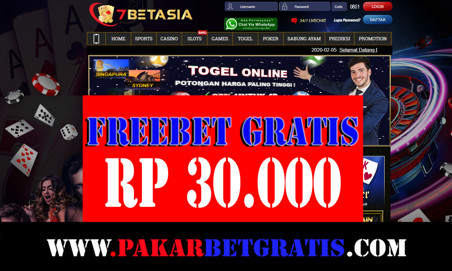 7betasia Freebet gratis Rp 30.000 tanpa deposit
