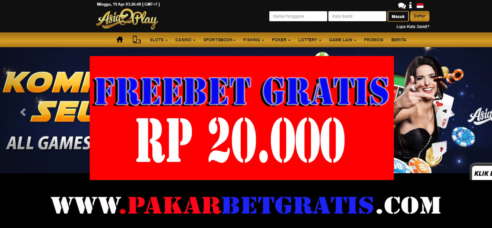 asia2play Freebet gratis Rp 20.000 tanpa deposit