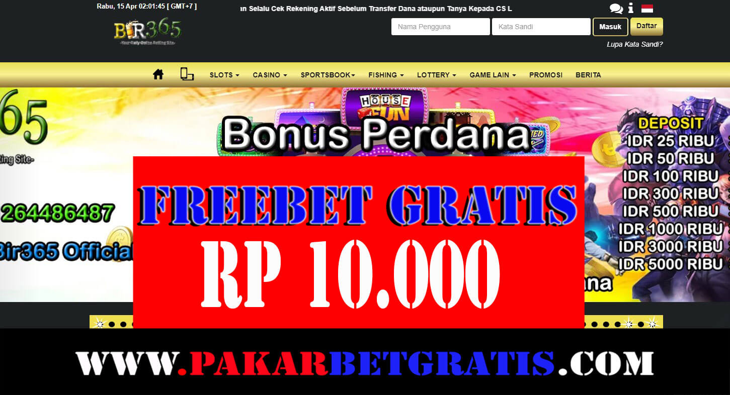 Bir365 Freebet gratis Rp 10.000 Tanpa Deposit