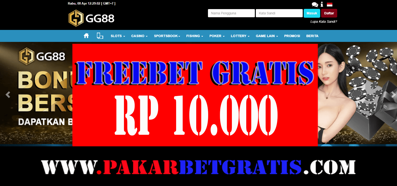 Freebet Gratis GG88 Rp 10.000 Tanpa Deposit