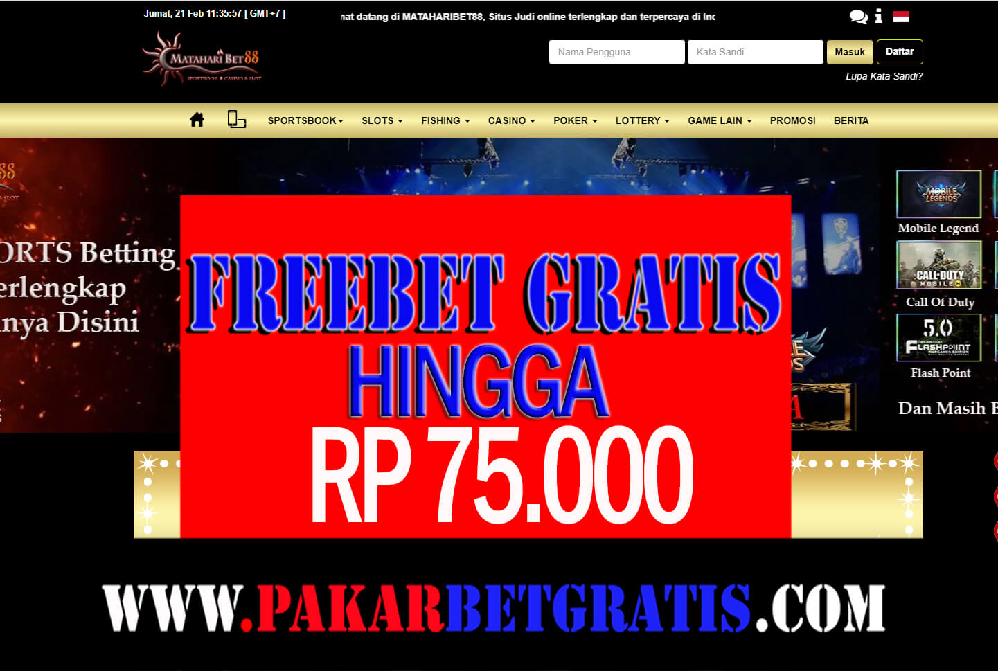 mataharibet88 Freebet Gratis hingga 75.0000