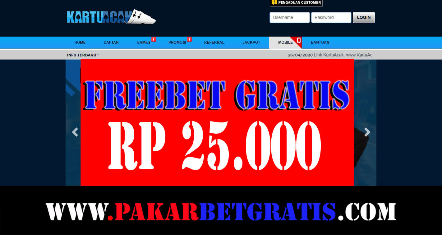 kartuacak Freebet gratis Rp 25.000 Tanpa Deposit