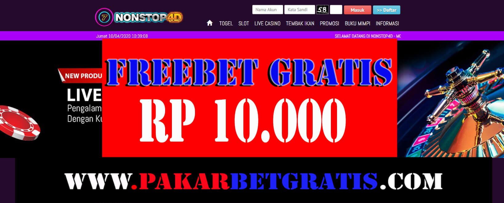 Nonstop4d Freebet gratis Rp 10.000 tanpa deposit