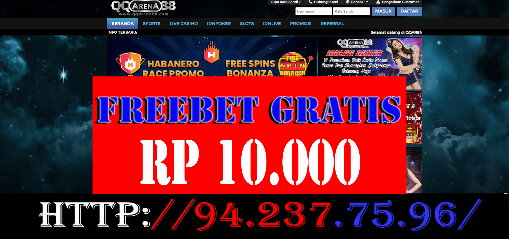 Freebet Gratis QQarena88 Rp 10.000 Tanpa deposit