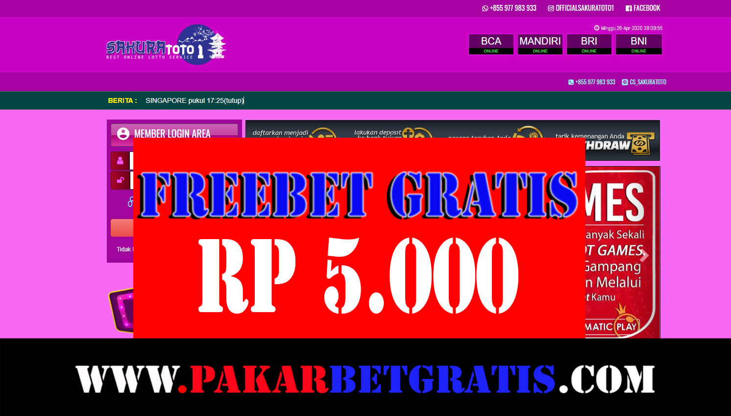 sakuratoto1 Freebet Gratis Rp 5.000 Tanpa deposit