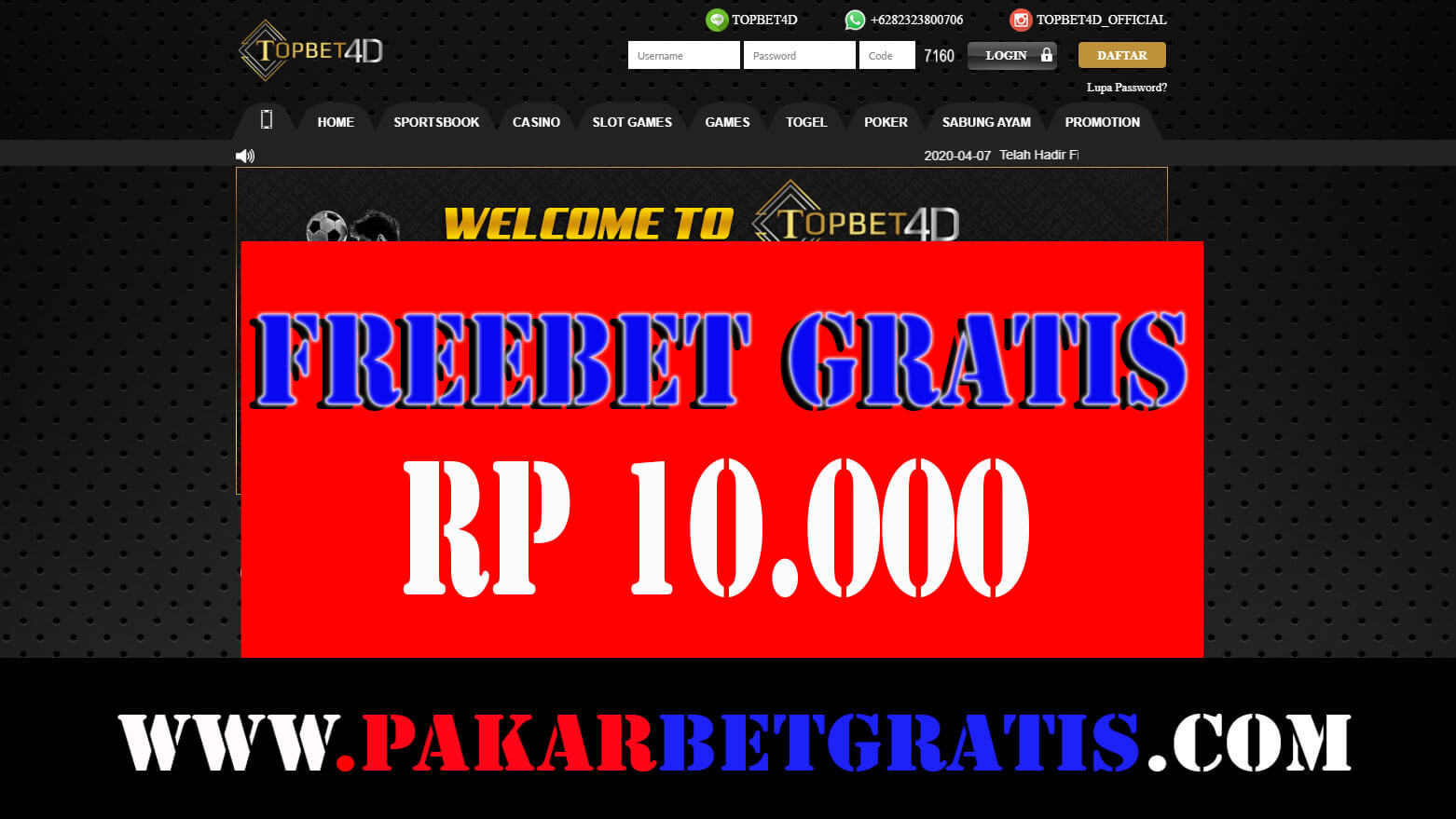 Freebet Gratis Topbet4d Rp 10.000 Tanpa Deposit