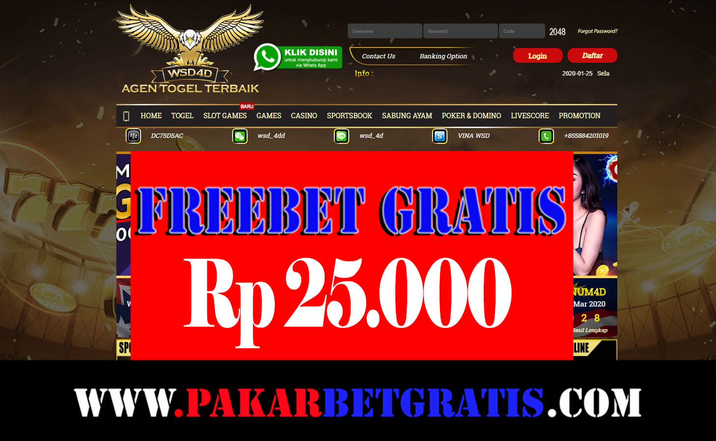Wsdtogel4D freebet gratis rp 25.000 Tanpa deposit