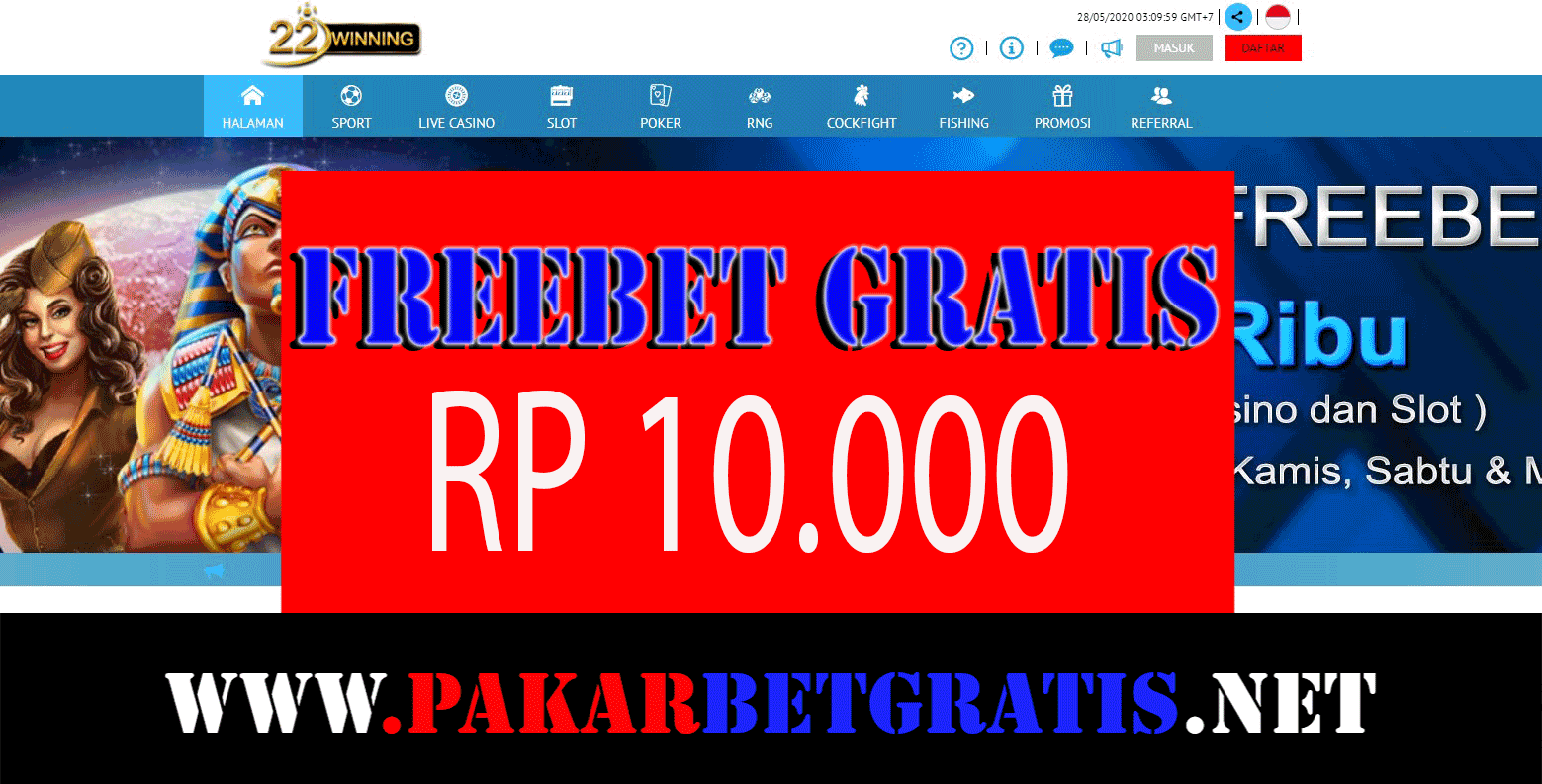 FREEBET GRATIS 22WINNING RP 10.000 TANPA DEPOSIT