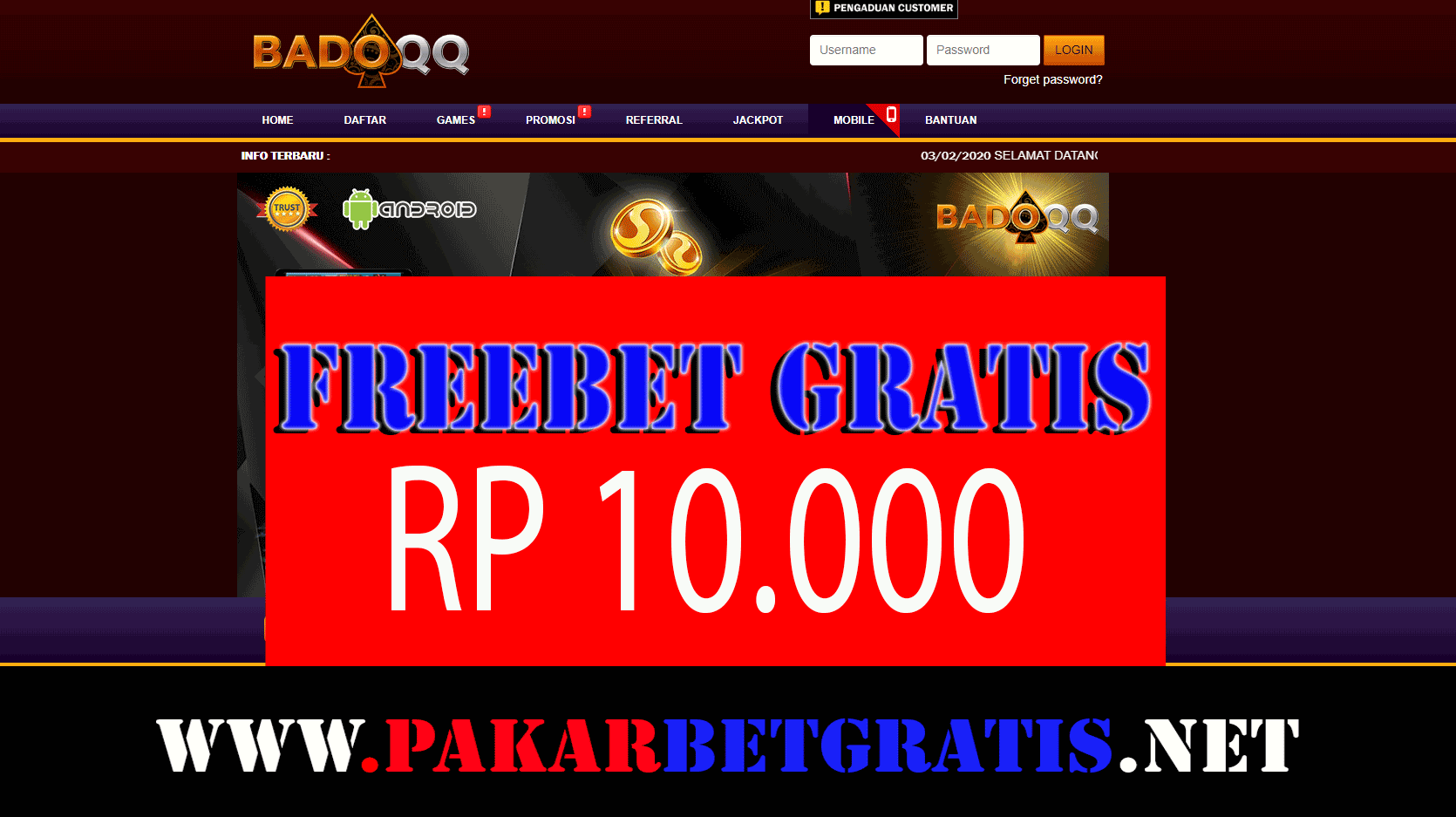 Badoqq Freebet Gratis Rp 10.000 Tanpa deposit