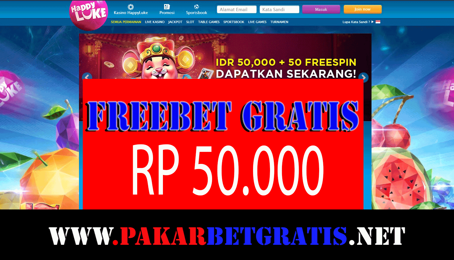 Freebet Gratis HappyLuke Rp 50.000 Tanpa Deposit
