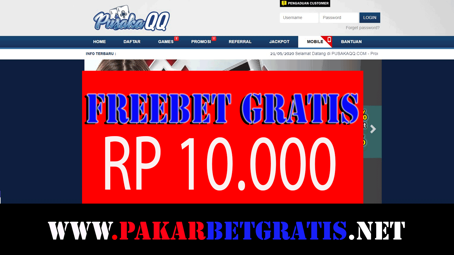 PUSAKAQQ FREEBET GRATIS RP 10.000 TANPA DEPOSIT