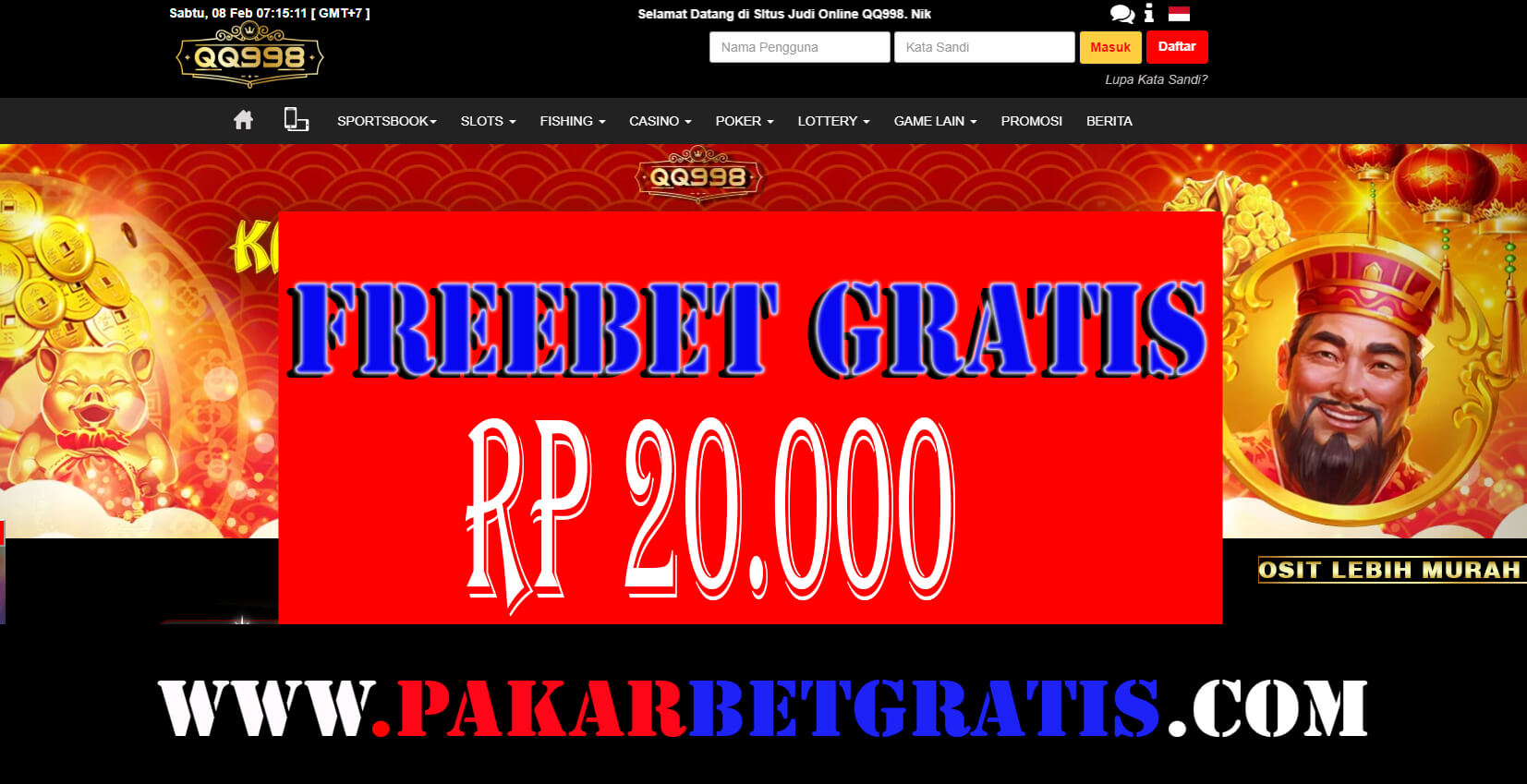 QQ998 Freebet terbaru Rp 20.000 Tanpa Deposit
