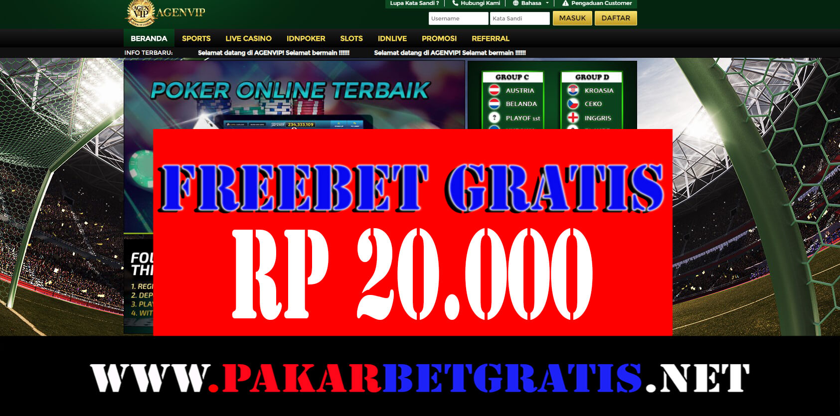 Agenbolavip freebet gRatis Rp 20.000 Tanpa Deposit