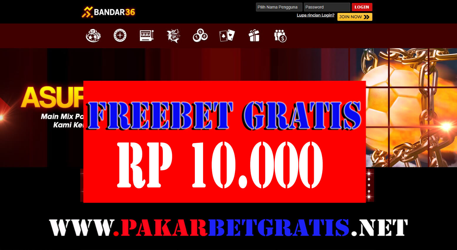 Freebet gratis bandar36 Rp 10.000 tanpa deposit