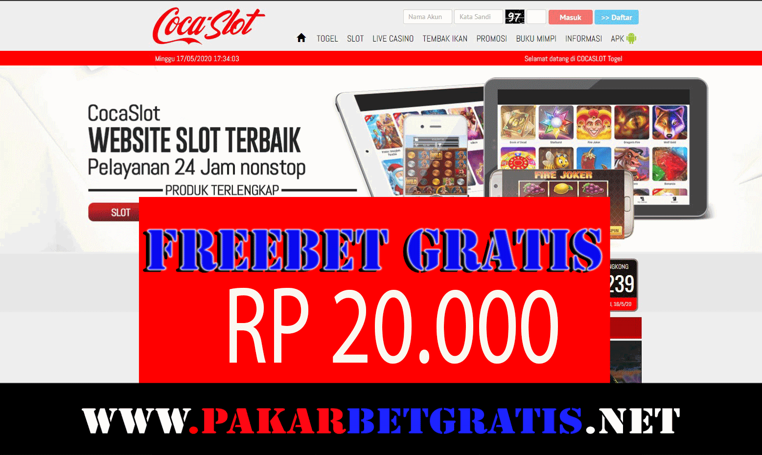 Freebet gratis slot COCAslot Rp 20.000 Tanpa deposit