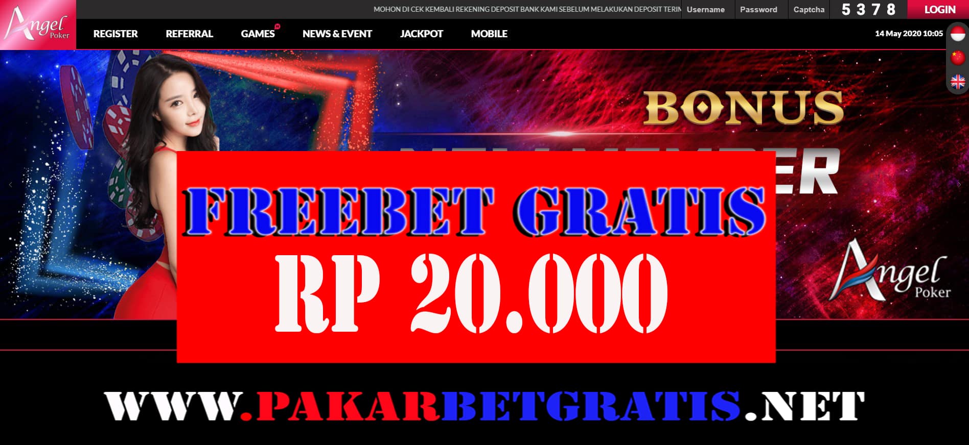 Freechip Gratis AngelPoker Rp 20.000 tanpa Deposit