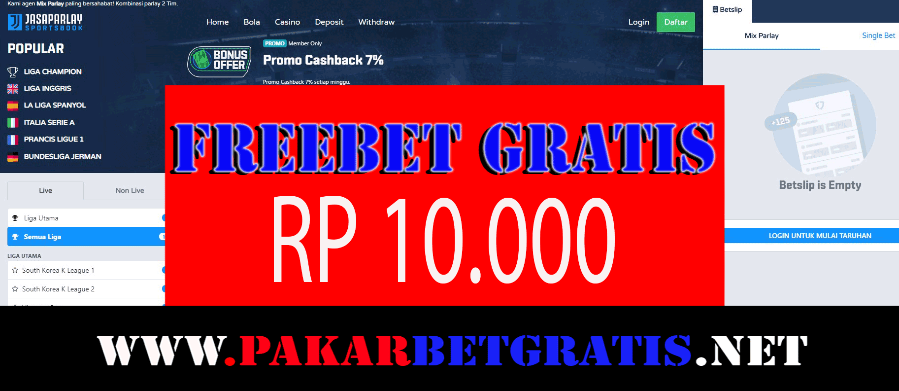 Freebet Gratis Rp 10.000 Tanpa Deposit