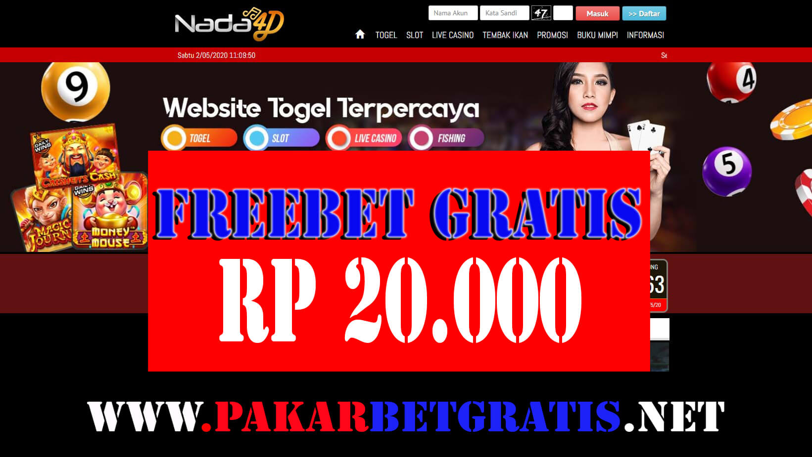 Nada4d Freebet gratis Rp 20.000 Tanpa deposit