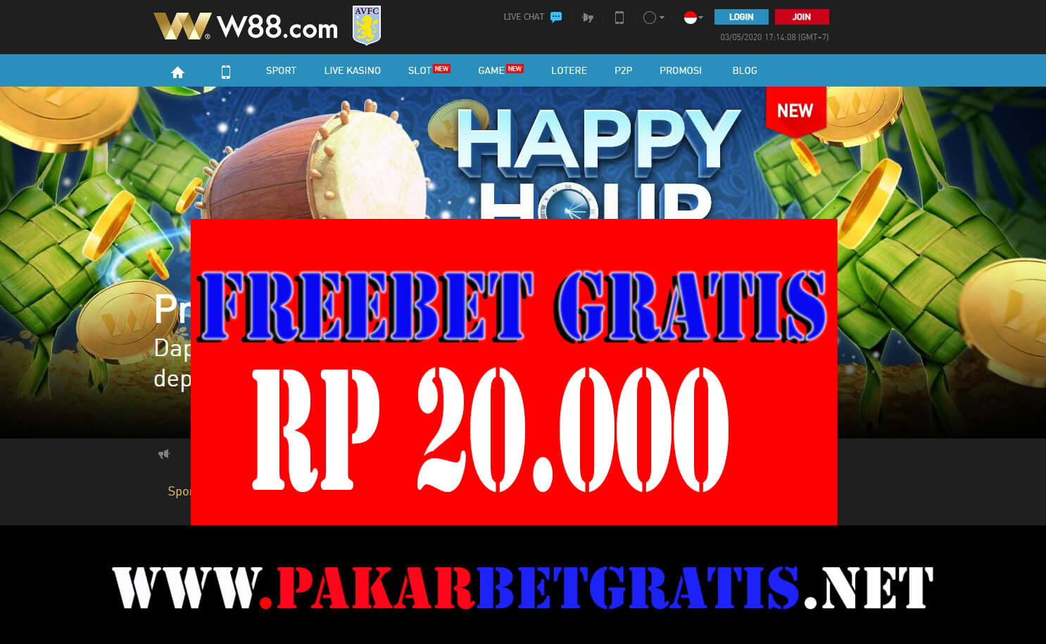 W88 Freebet gratis Rp 20.000 Tanpa deposit