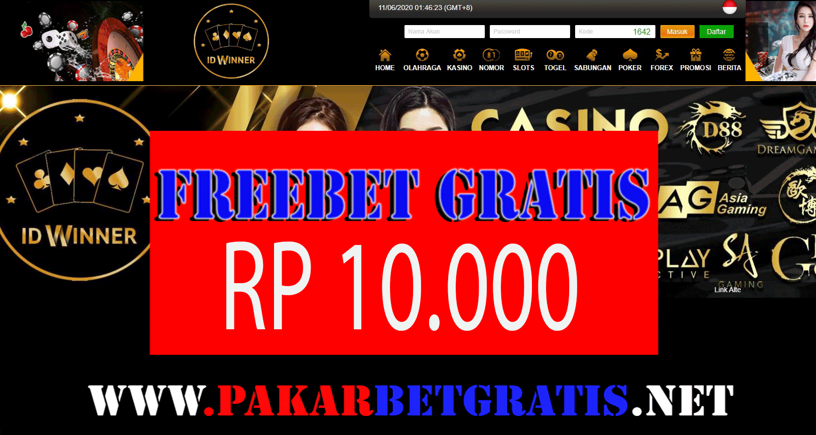 Freebet Gratis Idwinner Rp 10.000 Tanpa Deposit