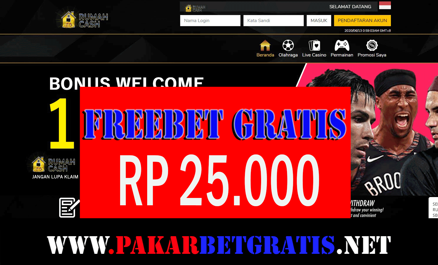 Freebet Gratis Rp 25.000 Tanpa deposit